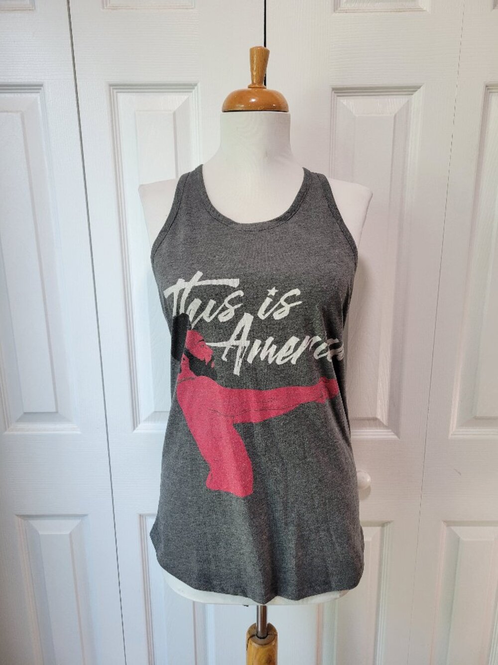 CHILDISH GAMBINO This Is America Graphic Heather Gray Racerback Tank Top sz M/L